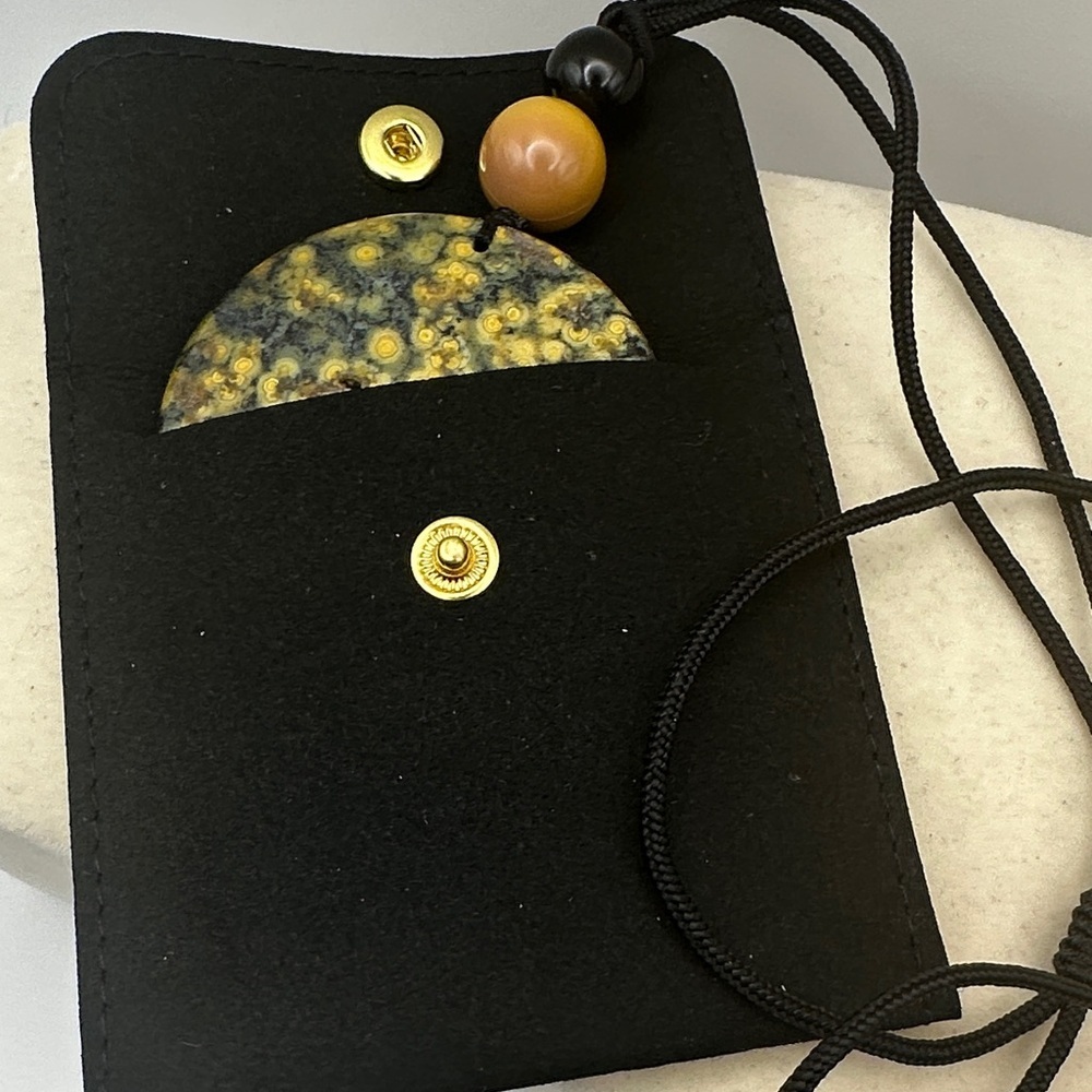 Large Round Ocean Jasper Pendant Necklace with Mookaite Jasper and Onyx on Rope - Picture 14 of 14